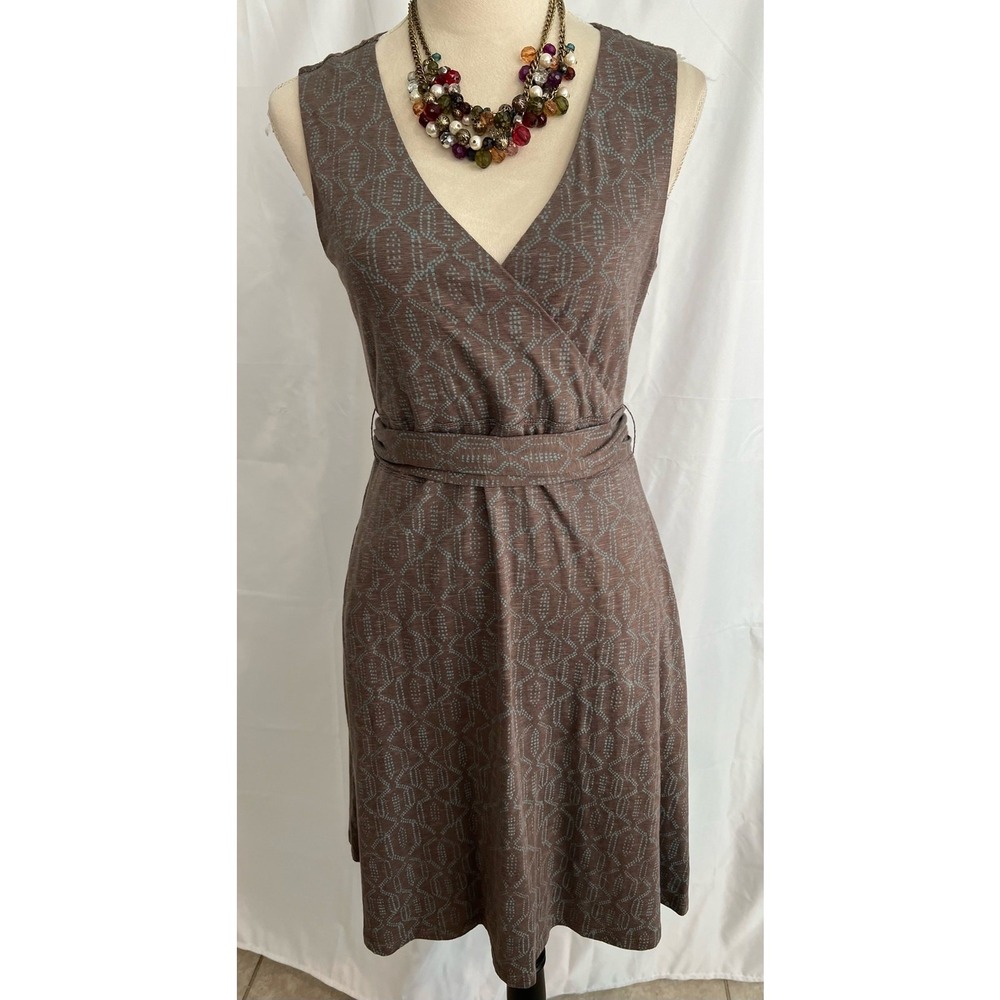 Toad & Co Brown‎ and Blue V-Neck Sleeveless MIDI Wrap Dress Size Medium